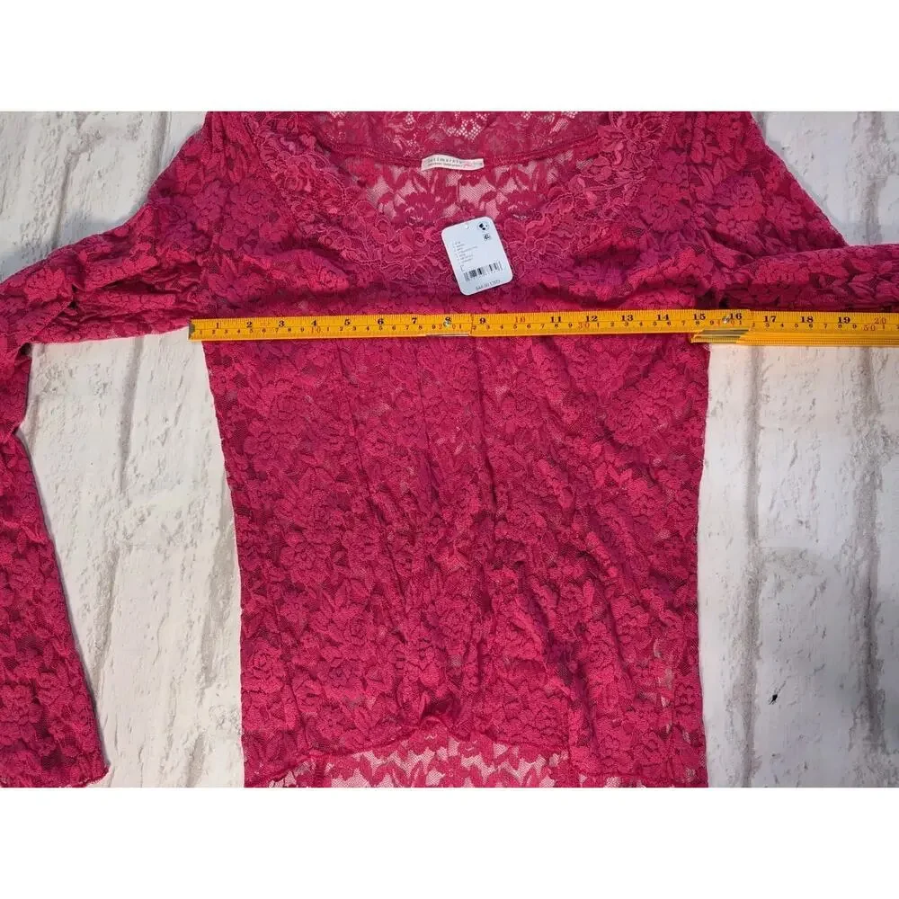 NWT Free People Intimately Lace Long Sleeve Top Size L Magenta Pink Scoop Neck